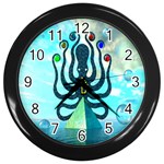 Star Nation Octopus Wall Clock (Black with 12 black numbers)