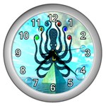 Star Nation Octopus Wall Clock (Silver with 12 white numbers)